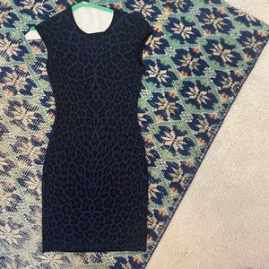RVN navy and black animal print bodycon dress